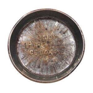 PY-O-MY Ice Box Pie Round Pie Pan Tin Rustic Bakeware Advertising Decor MCM